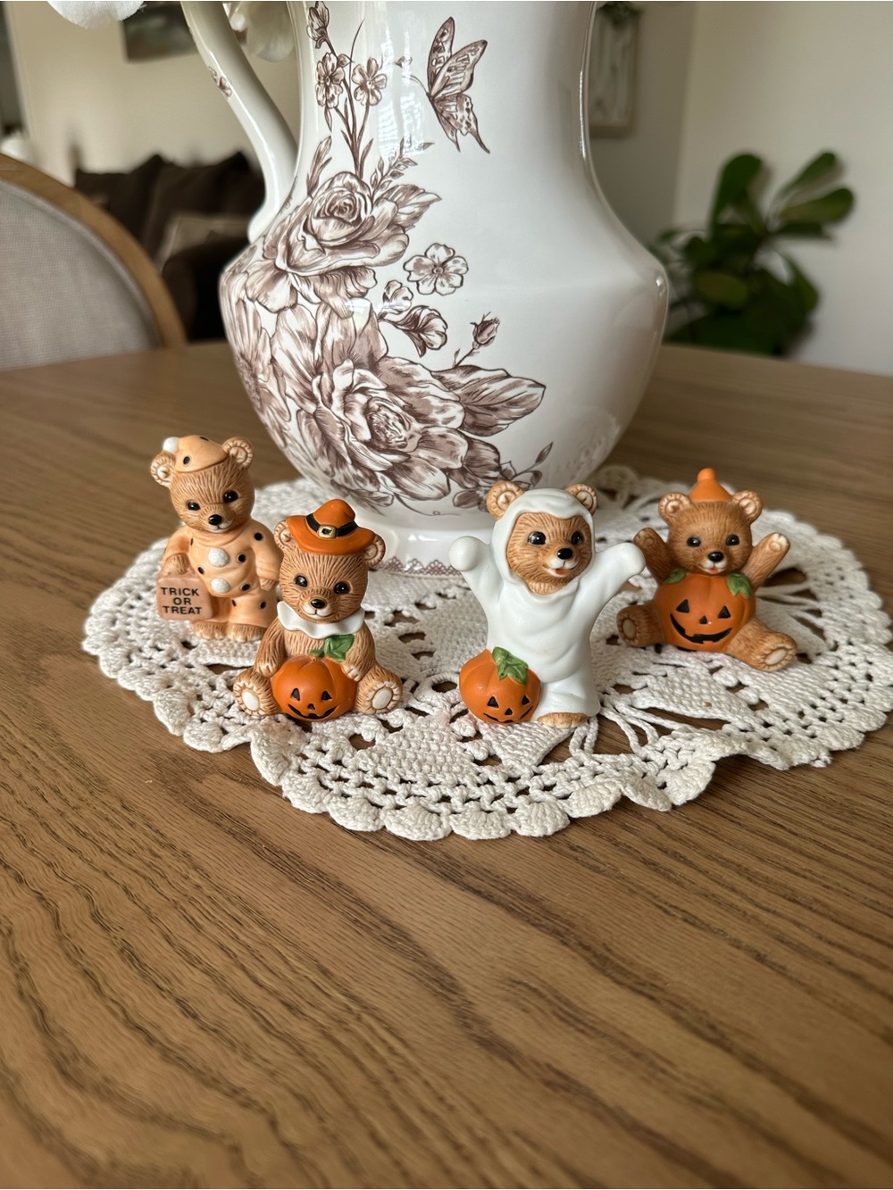 Home Interiors Brown and Orange Halloween Bear Figurines Set